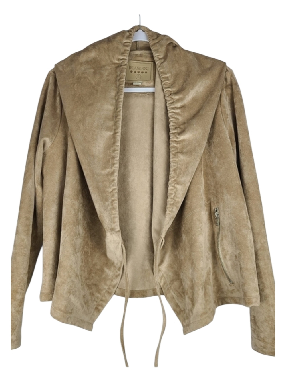Blank NYC Cream Faux Suede Hooded Jacket Size L | Soft Moto Style Coat